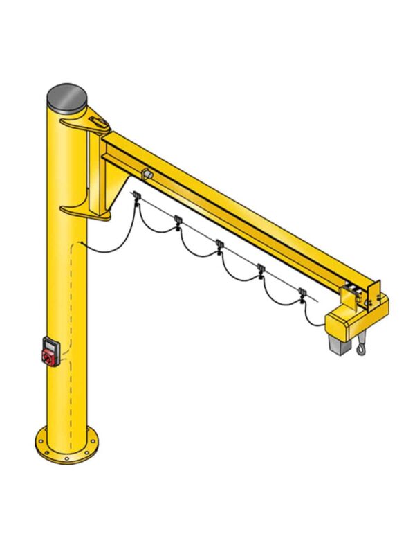 Assistent Væg- og søjlesvingkran er designet for at opnå maksimal løftehøjde under udliggeren, så den kan anvendes på arbejdspladser med lavt til loftet og i trange områder.